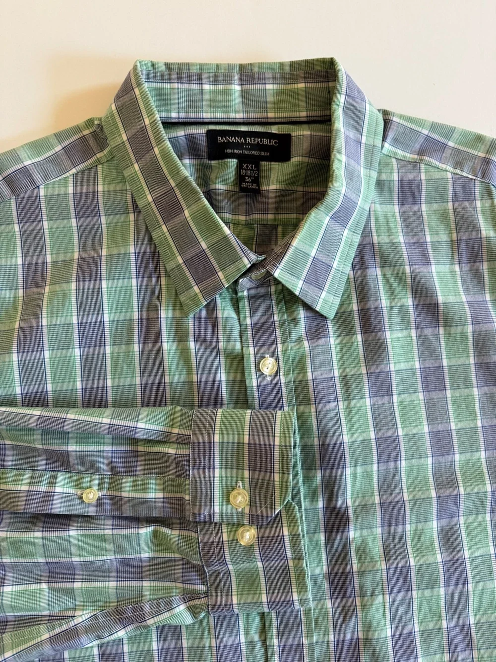 Banana Republic Men’s Non-Iron Tailored Slim Plaid Shirt – XXL 18–18½